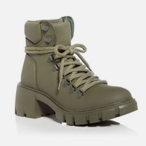 Aqua Olive Green Chunky Lug Ankle Booties